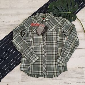 Simms Primaloft Blend Flannel Button Down Mallard Plaid Green NWT Size Small